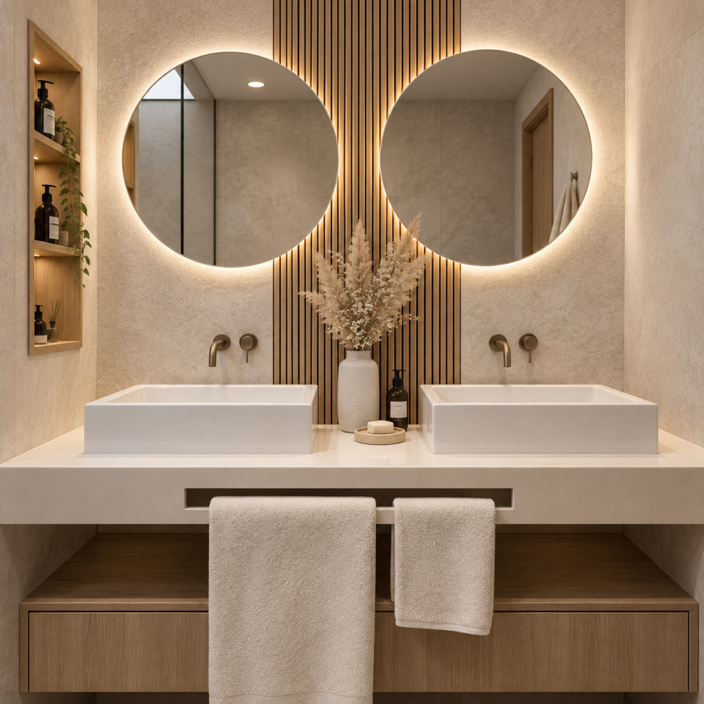 After: completed modern bathroom renovation with a clean contemporary finish.