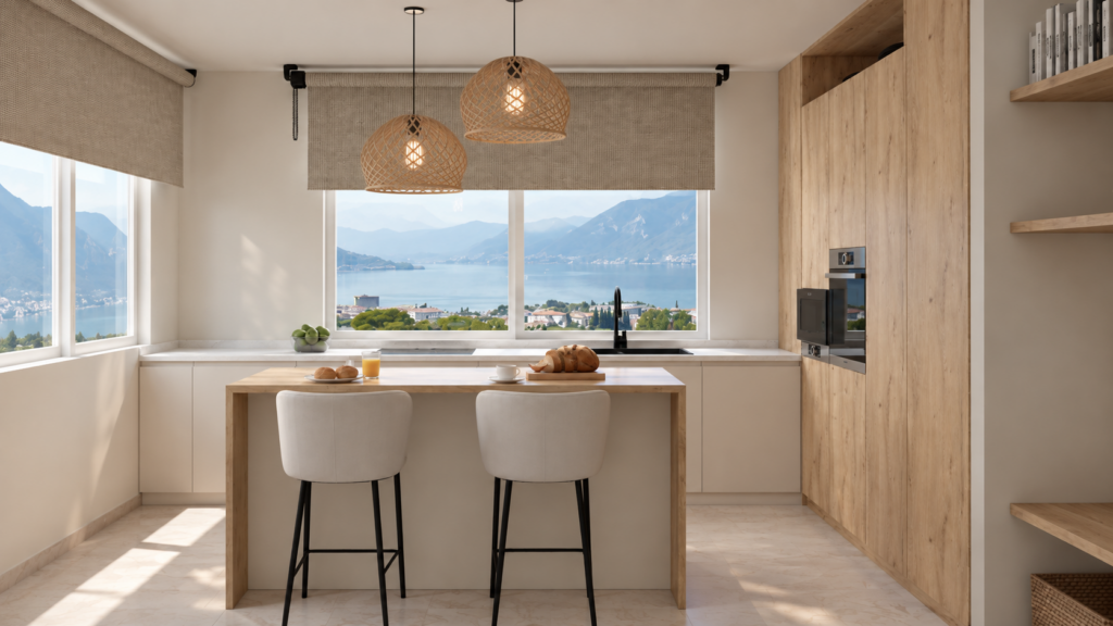 Puerto Banús Kitchen Design – After View 1 After: completed contemporary kitchen design in Puerto Banús, Marbella.