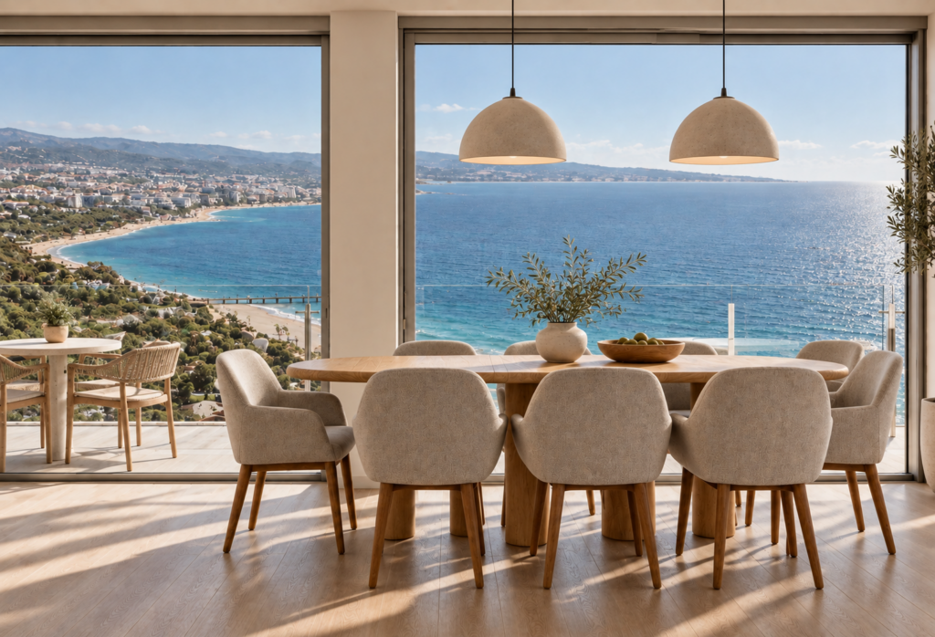After: completed luxury villa interior from a second perspective.