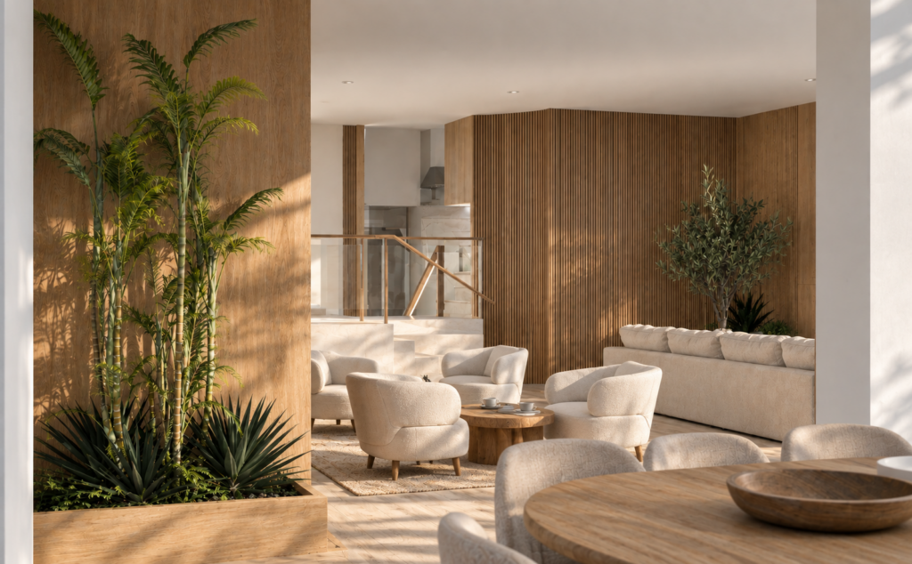 After: contemporary Mediterranean villa interior from another angle.