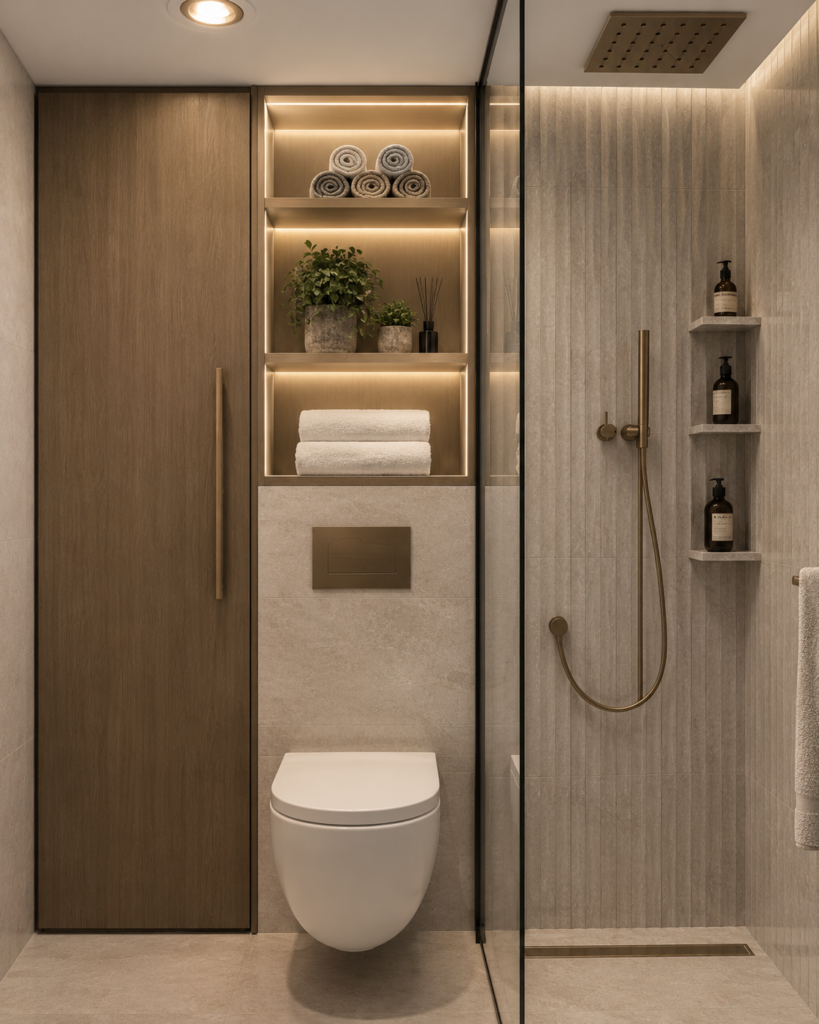 After: detail of the completed modern bathroom transformation.