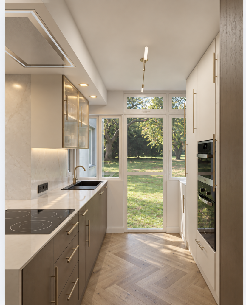 After: bright open-plan kitchen renovation in Huelin, Málaga.