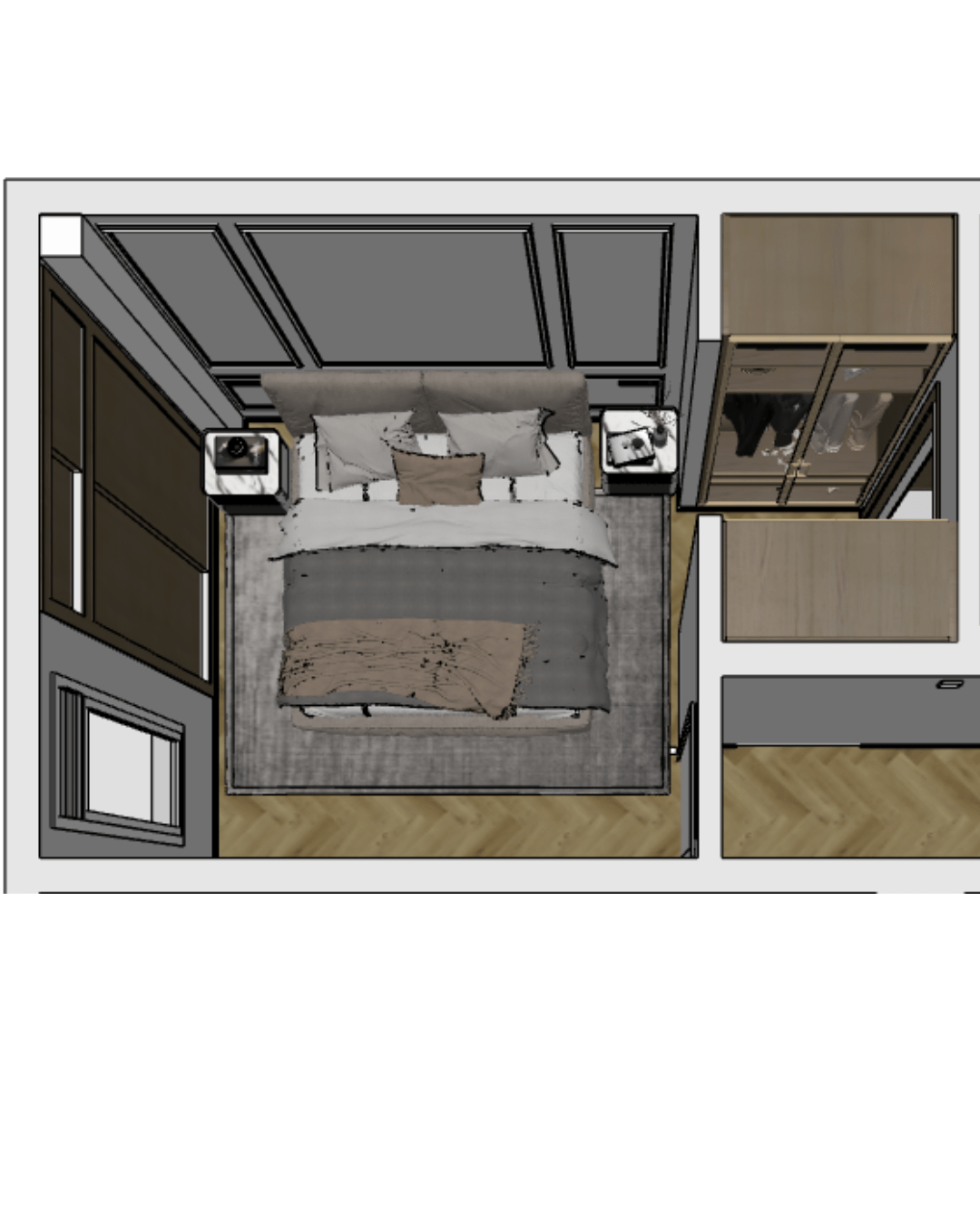 Dormitorio principal contemporáneo y cálido — Diseño final 2