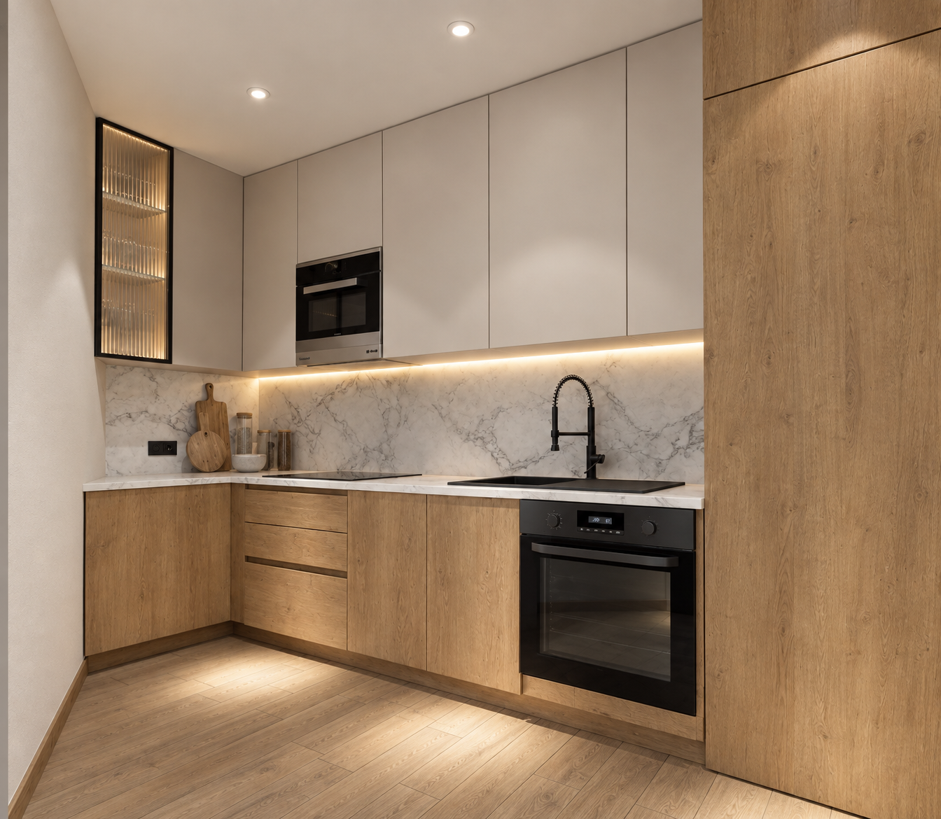 Cocina contemporánea de madera y piedra