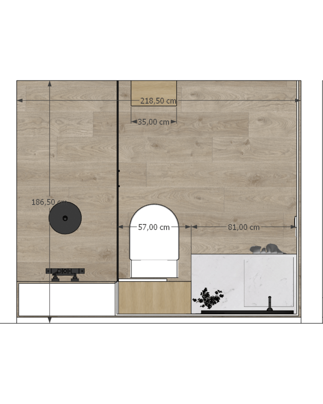 Diseño de baño minimalista cálido — Estado inicial 2