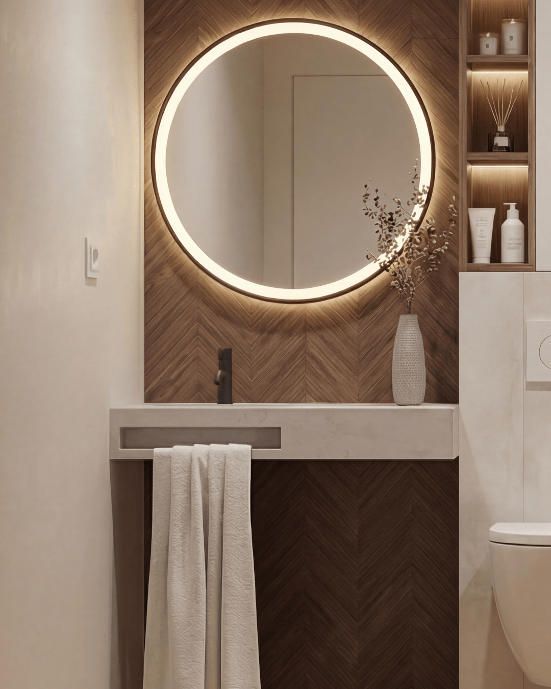 Diseño de baño minimalista cálido — Diseño final 1