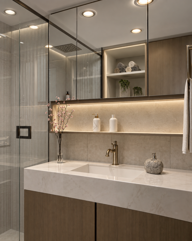 After: contemporary bathroom renovation from a second perspective.