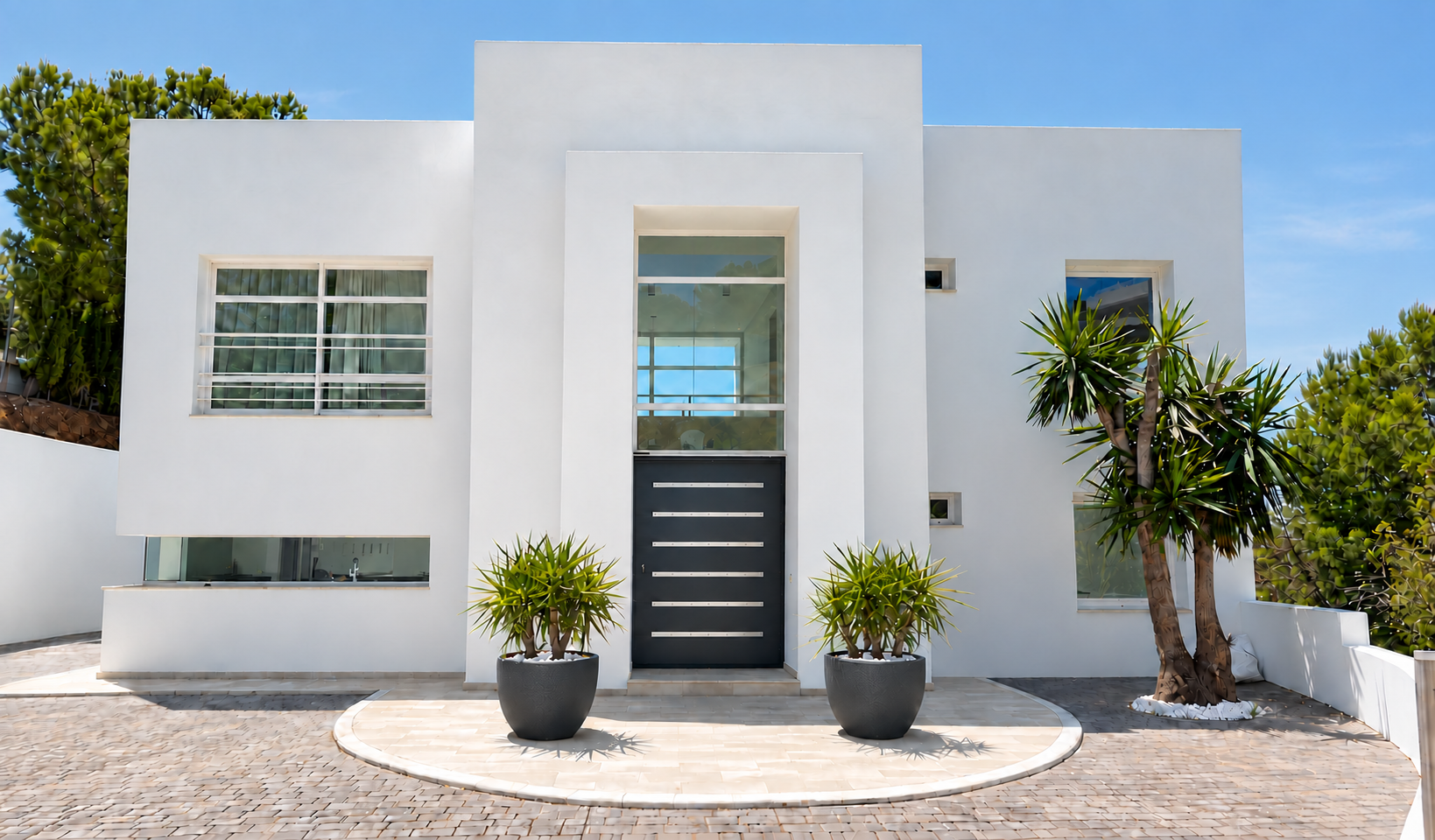 Completed contemporary interior with warm neutral materials