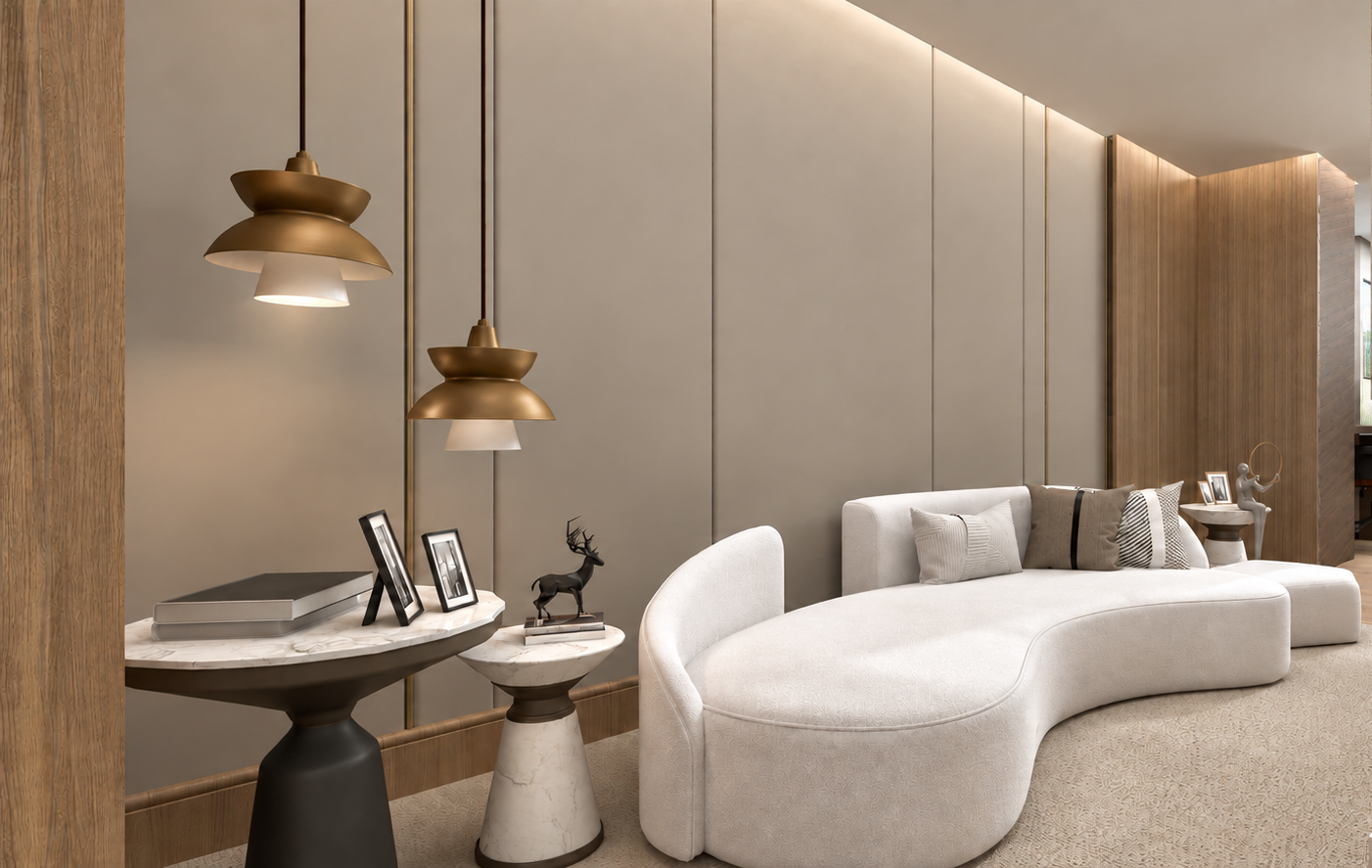 Resultado del salón con chimenea integrada en un apartamento contemporáneo de la Costa del Sol