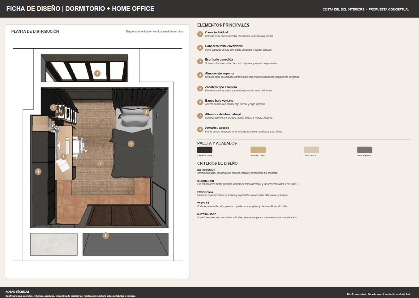 Diseño de dormitorio con despacho integrado — Propuesta de diseño, vista 1