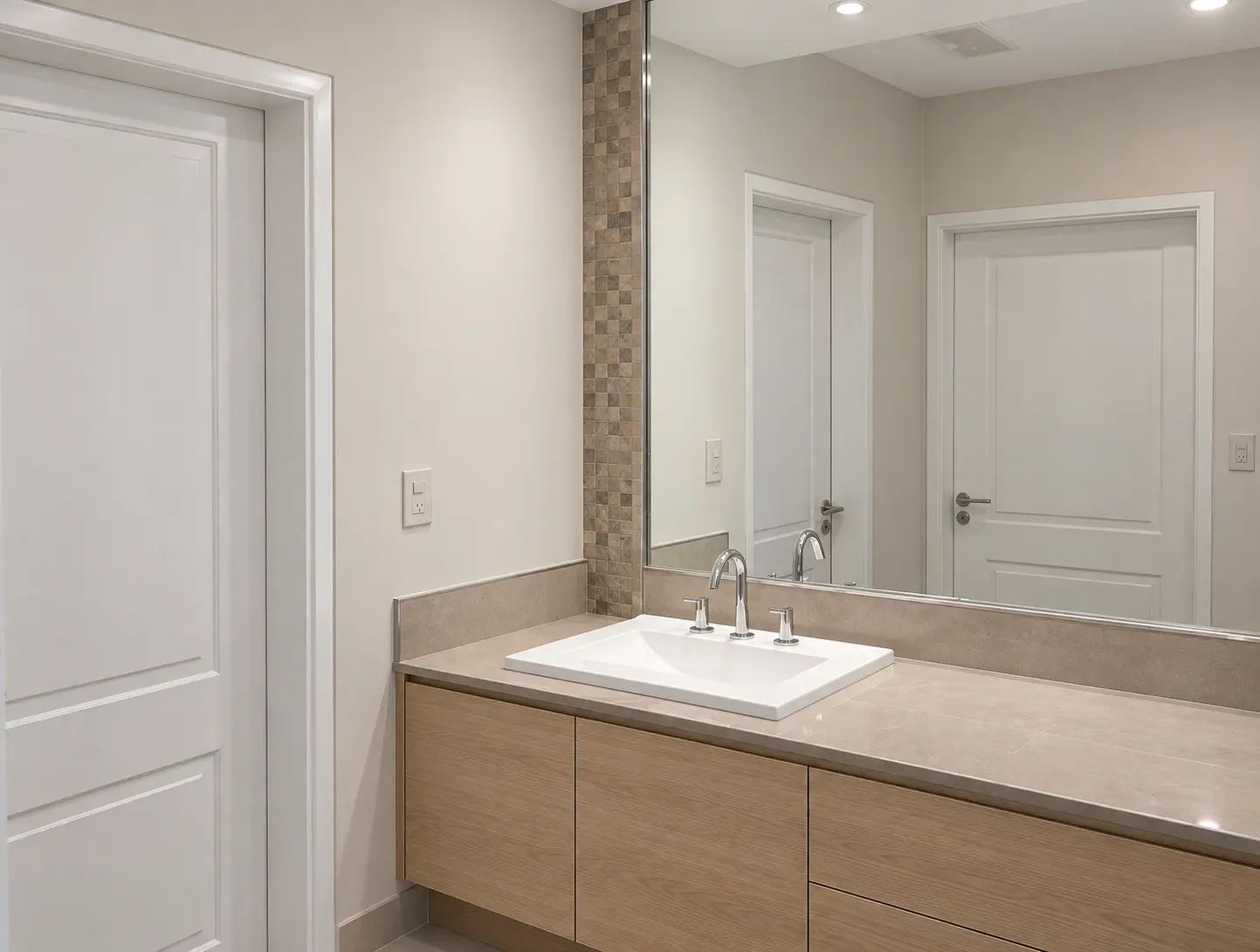 Diseño de baño con mueble suspendido a medida y encimera de piedra natural | Bathroom design with bespoke floating vanity and natural stone worktop